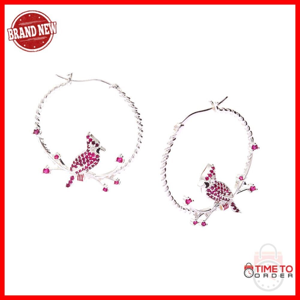 Reversible Hoop Earrings with Ruby Crystal Charms, Silver Plated Brass